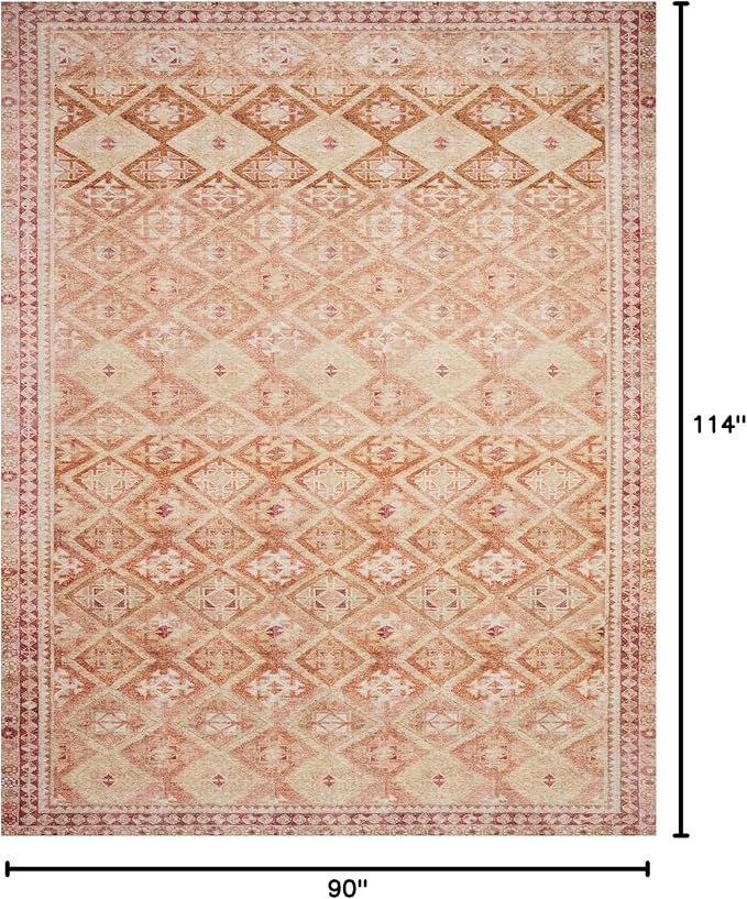 Loloi Layla Collection LAY-16 Natural/Spice 7'-6" x 9'-6" .13" Thick Area Rug, Soft, Durable, Vintage Inspired, Distressed, Low Pile, Non-Shedding, Easy Clean, Printed, Living Room Rug-Ruum Studio Home