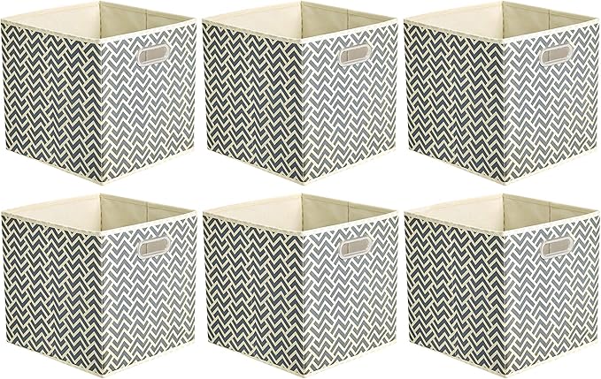Amazon Basics Collapsible Cube Storage Organizer Bins, 6-Pack, 10.5 x 10.5 x 11 inches, Chevron Grey-Ruum Studio Home