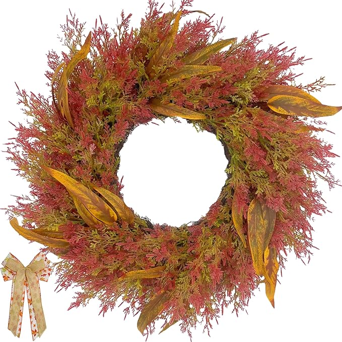 CYANBLOOM Front-Door Cedar Fall Wreaths: 24 Inch Large Wreath with Burlap Bow - Weatherproof Outdoor Porch Decor - Ideal Stress Relief Rustic Greenery for Autumn Holiday (Thanksgiving/Halloween 2025)-Ruum Studio Home