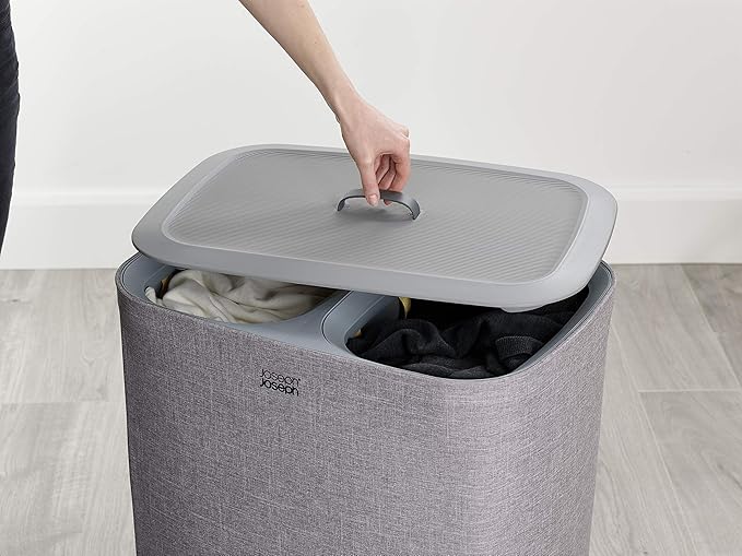 Joseph Joseph Tota 90 liter/23.8 gallon Laundry Hamper Separation Basket with lid, 2 Removable Washing Bags with Handles - Gray-Ruum Studio Home