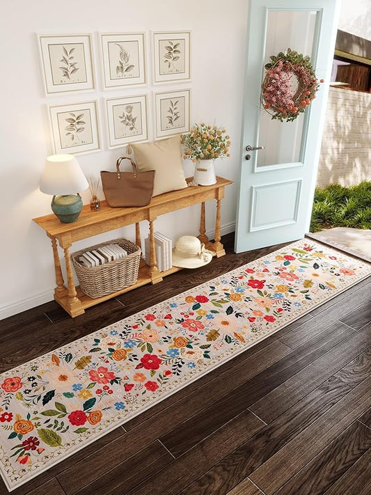 Runners for Hallways Kitchen Runner Rug Non Slip 2'x 10' Long Washable Rugs with Rubber Backing Soft Floral Carpet Runner for Hallways, Kitchen, Laundry, Bedroom, Bathroom(Beige)-Ruum Studio Home