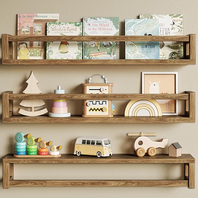Upgraded Thick Floating Shelves - 24 Inch Multi-Use Wall-Mounted Bookshelves for Kids and Nursery, Ideal for Books, Toy, Spice Rack, Decor - Walnut Brown-Ruum Studio Home