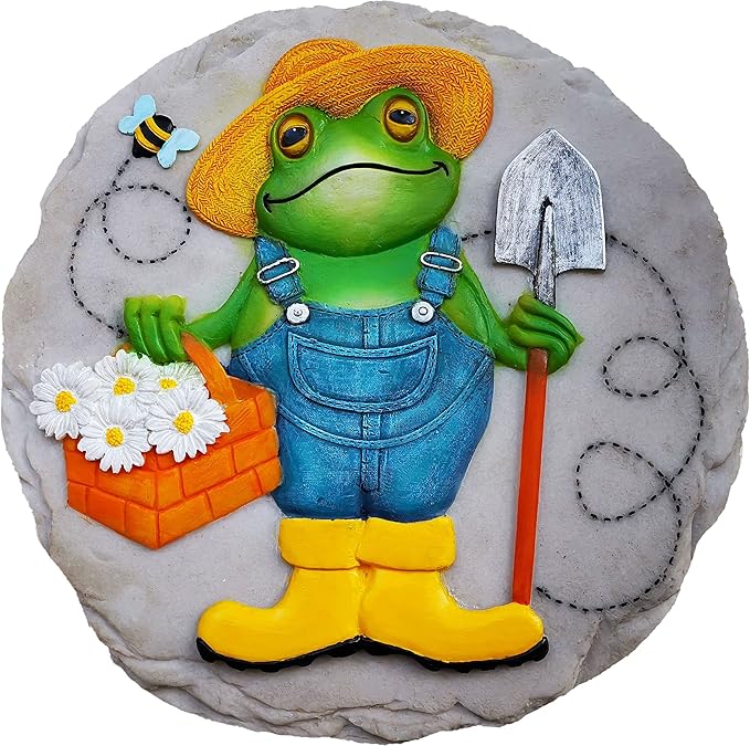 Spoontiques - Garden Décor - Frog Farmer Stepping Stone - Decorative Stone for Garden-Ruum Studio Home