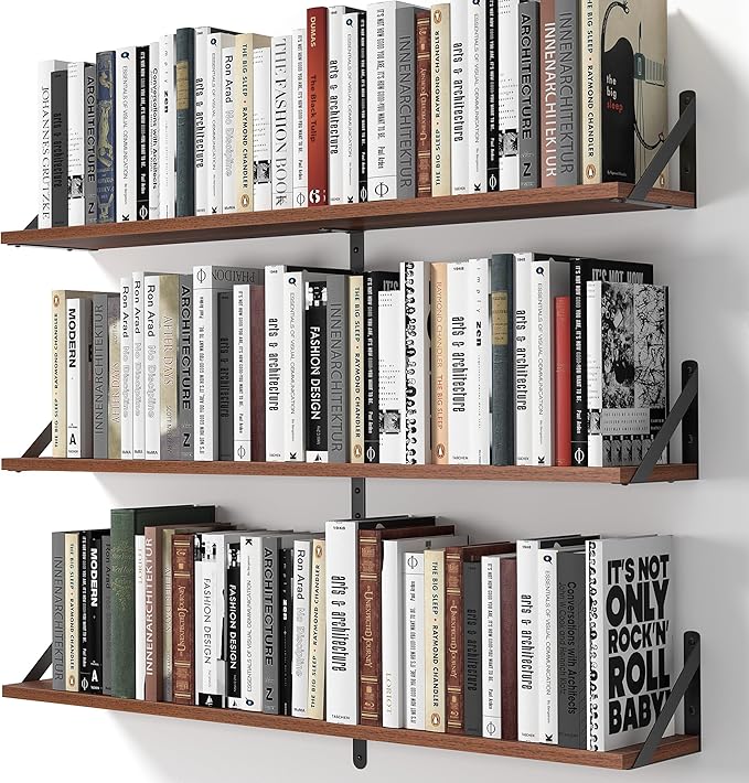 Heimlove Floating Shelves for Wall, 36 Inch Long Wood Floating Bookshelf Set of 3, Wall Mounted Hanging Shelf for Bathroom Bedroom Kitchen, Walnut-Ruum Studio Home