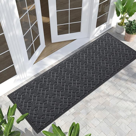 Yimobra Front Door Mat Outdoor Indoor 72x24, All-Season, All-Weather, Heavy Duty Welcome Door Mats Outside Entrance, Non Slip Porch Patio Entrance Mat, Black Gray-Ruum Studio Home