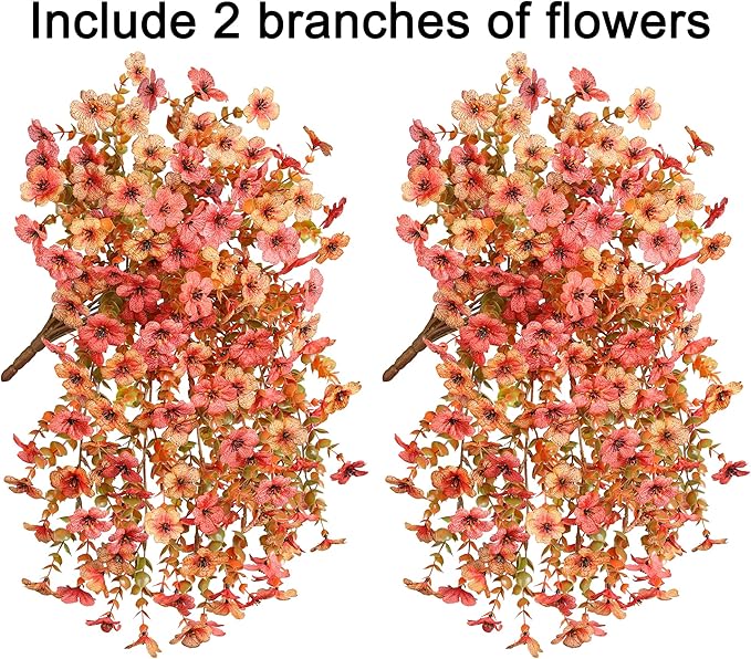 INSPRING Artificial Mums for Outdoors Decoration Fall Fake Flowers for Outside Decor, 2Pcs Silk Daisy with Eucalyptus UV Resistant Realistic Vines for Front Door Yard Patio Porch Planter Home-Ruum Studio Home