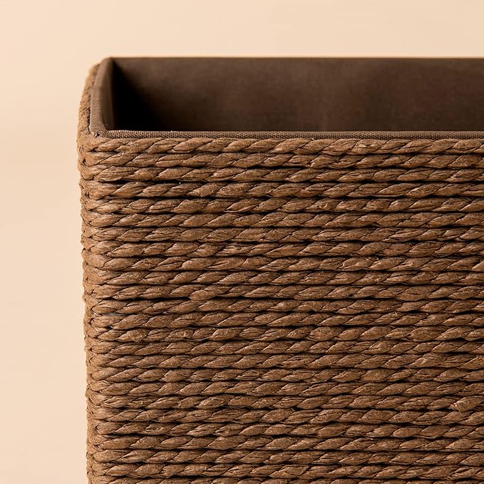 LA JOLIE MUSE Paper Rope Woven Storage Basket Set of 4 with Fabric Liner, Stackable Multipurpose Organizer Bin, Brown-Ruum Studio Home