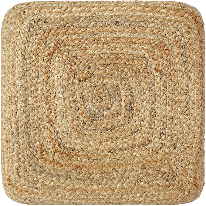 REDEARTH · Cube Pouf Ottoman - Braided Pouffe Accent Sitting Square Footrest for Living Room, Bedroom, Nursery, kidsroom, Patio, Gym; 100% Jute (14.5"x14.5"x16"; Natural Ivory)-Ruum Studio Home