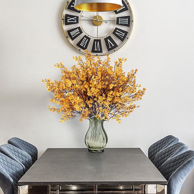 Sggvecsy 15 Pcs Babys Breath Artificial Flowers Gypsophila Bouquets Real Touch Fake Silk Flowers for Home Wedding DIY Floral Arrangement Table Centerpiece Thanksgiving Autumn Decoration (Orange)-Ruum Studio Home