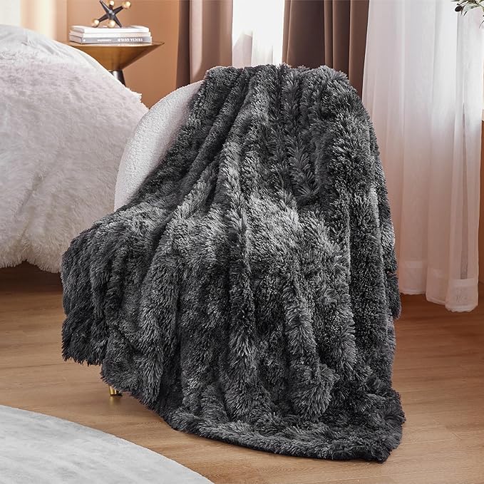 Bedsure GentleSoft Fuzzy Sherpa Faux Fur Twin Blanket Tie Dye Black Cozy Gifts for Boys Girls, Soft Fleece Plush Warm Thick Blanket Twin Size for Bed, Black Room Decor Dorm Essentials Gifts, 60x80-Ruum Studio Home