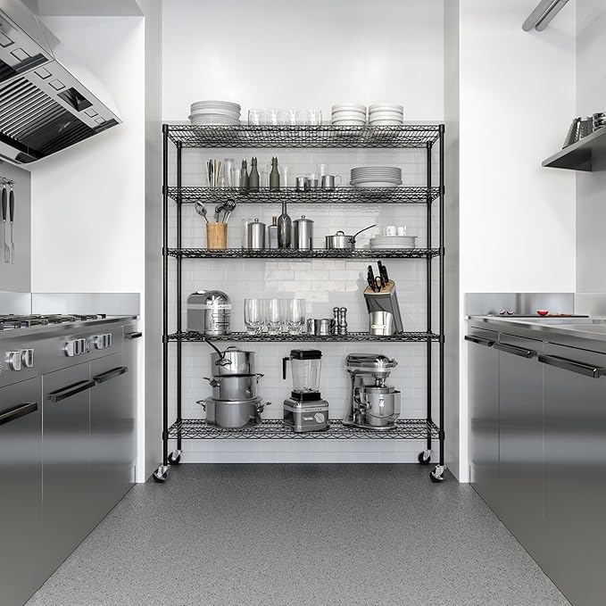 Seville Classics UltraDurable Heavy Duty NSF Solid Steel Wire Rack Storage Unit, Organizer for Garage, Warehouse, Office, Restaurant, Classroom, Kitchen, Black, 5-Tier Shelving, 60" W x 18" D-Ruum Studio Home