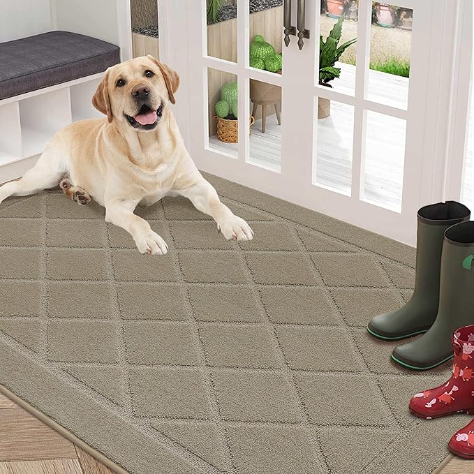 BEQHAUSE Dirt Trapper Door Mat 36" x 60", Doormat Non-Slip Entryway Rugs Washable, Dog Door Mat Stain Resistant and Absorbent Welcome Floor Mat for Front Back Door, Muddy Wet Shoes & Paws, Beige-Ruum Studio Home