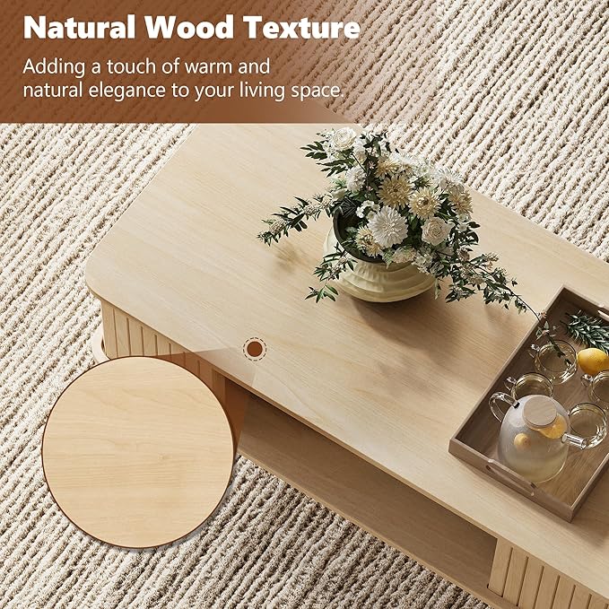LAZZO Coffee Table with Storage Center Table for Living Room Rectangle Coffee Table with Rounded Edges,Easy Assembly, Natural Wood-Ruum Studio Home