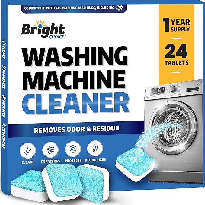 Washing Machine Cleaner Tablets 24 Pack - Deep Cleaning Tablets for Front & Top Load, Works With HE Washers, Removes Residue, Odor & Pet Hair - 12 Month Supply of Washer Cleaner Descalers, Septic Safe-Ruum Studio Home