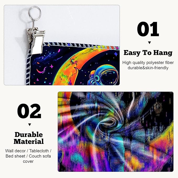 BVBOX Astronaut Space Blacklight Tapestry 79"x59", UV Reactive Astronaut Guitar Moon Universe Galaxy Planet Glow in Dark Music Tapestries, Black Light Neon Upright Poster Wall Hanging Backdrop Decor for Bedroom Living Room-Ruum Studio Home