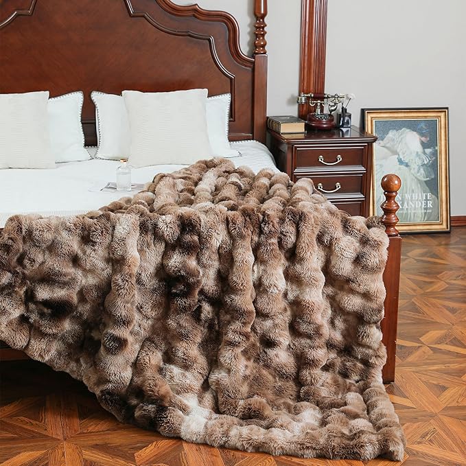 UKELER Plush Furry Throw Blanket Large Super Soft Fluffy Blankets Throws for Bed, Couch, Sofa, Office, Camping Plush Shaggy Faux Fur Blanket 60''x80'' Brown-Ruum Studio Home