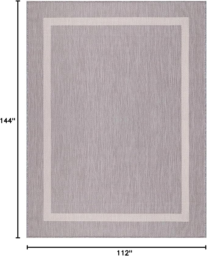Bordered Outdoor Rug 9x12 Washable Outside Carpet for Indoor Patio Porch Waterproof Easy Cleaning Non Shedding Area Rugs Gray 9 x 12-Ruum Studio Home
