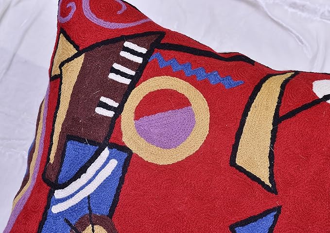 Kandinsky Red Abstract Pillow Cover Gegen Modern Pillowcase Scarlet Reds Abstract Chair Cushion Contemporary Pillow Farmhouse Pillows Couch Handembroidered Wool Size 18x18-Ruum Studio Home