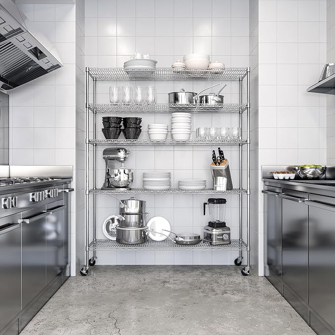 Seville Classics UltraDurable Heavy Duty NSF Solid Steel Wire Rack Storage Unit Organizer for Garage, Warehouse, Office, Restaurant, Classroom, Kitchen, 5-Tier Shelving, 60" W x 18" D-Ruum Studio Home
