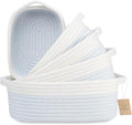 NaturalCozy 5-Piece Rectangle Storage Basket Set- Natural Cotton Rope Woven Baskets for Organizing! Small Basket for Montessori, Baby Nursery, Dog Toy Baskets, Cat Toy Box, Bathroom Organization Bin-Ruum Studio Home