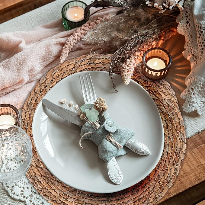 Defined Deco Woven Placemats Set of 6,12" Round Rattan Placemats,Natural Hand-Woven Water Hyacinth Placemats,Farmhouse Weave Place Mats,Rustic Braided Wicker Table Mats for Dining Table,Home,Wedding.-Ruum Studio Home