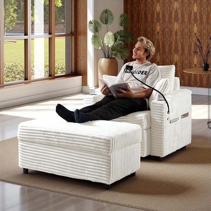 Accent Chair with Storage Ottoman Upholstered Living Room Chairs for Reading Chair with Chaise Lounge Chairs Indoor, Comfortable Armchair for Bedroom-Ruum Studio Home