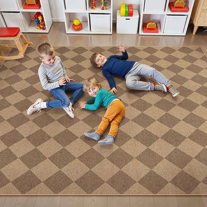 Lahome Checkered Easy Jute Rug, 9x12 Washable Dining Room Rug Indoor Outdoor Carpet, Farmhouse Neutral Non Slip Non Shedding Stain Resistance Floor Carpet for Patio Living Room Office-Ruum Studio Home