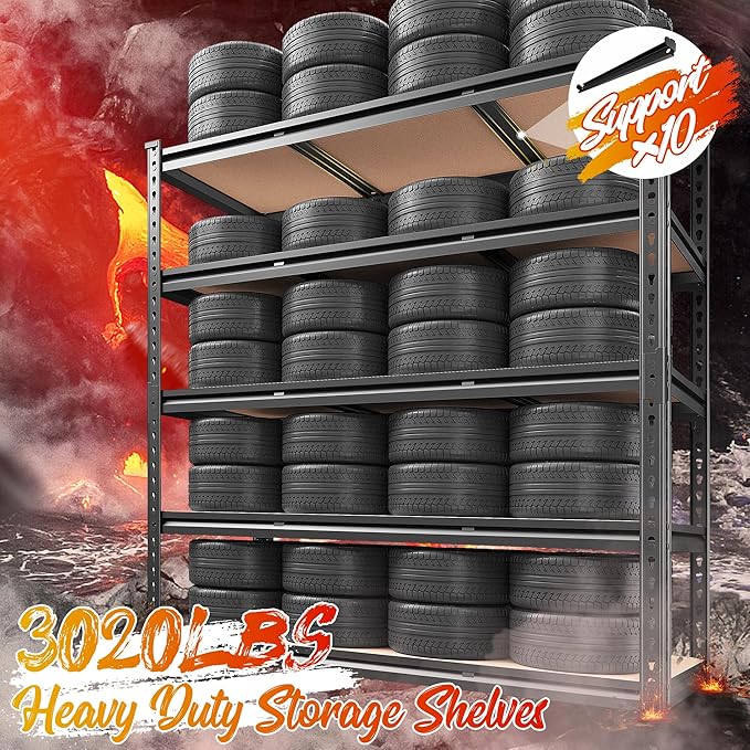 REIBII 48" W Garage Shelving Heavy Duty 3020LBS Storage Shelves 5 Tier Heavy Duty Shelving Adjustable Garage Shelves for Basement, Warehouse, Commercial, Easy Assemble, 48" W x 72" H x 24" D-Ruum Studio Home