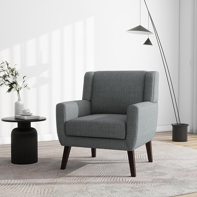 UIXE Accent Chair, Fabric Upholstered Armchair for Living Room, Comfy Arm Chair Single Sofa Bedroom Side Reading Seat - Flax Gray-Ruum Studio Home