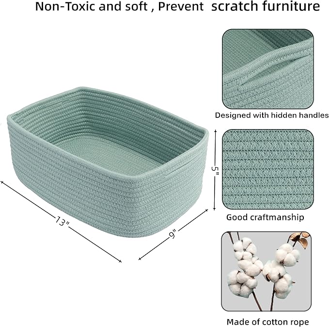 Small Woven Storage Baskets 13“X9”X5“ Decorative Rope Bins for Organizing Shelves, Closets, and Toys, Empty Gift Baskets, Cute Organizer Basket for Home and Office (green, Large)-Ruum Studio Home