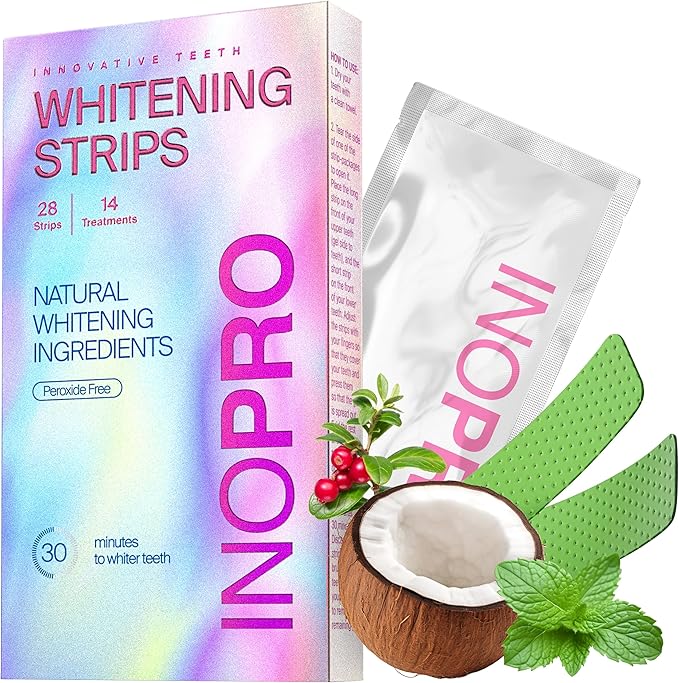 Teeth Whitening Strips 14 Treatments Kit - Teeth Whitener, Peroxide Free, Enamel Safe Green White Strips, Deep Stains Removal - Instant Teeth Whitening Without The Harm (28 Strips)-Ruum Studio Home