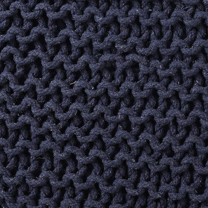 REDEARTH Square Hand Knitted Pouf - Foot Stool Ottoman Coffee Table - Cotton Cord Boho Pouffe - Poof Accent Footrest for Living Room - Bedroom - Library (16" x 16" x 16") - Navy Blue-Ruum Studio Home