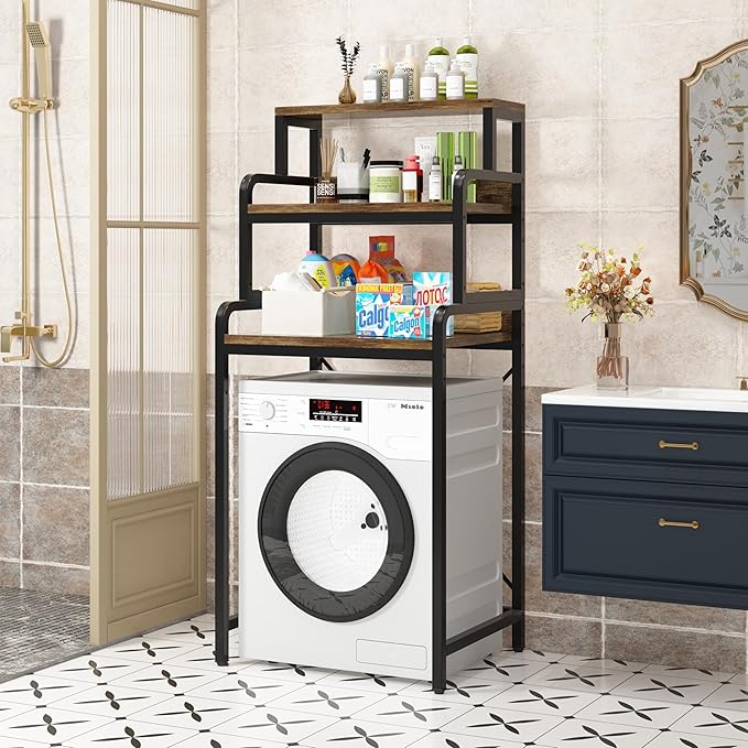 3-Tier Bathroom Room Shelf Washing Machine Storage Utility Rack Over The Toilet Washer Dryer Storage Bathroom Organizer Rack Space Saving Shelving Units Clothes Dryers Shelf-Ruum Studio Home