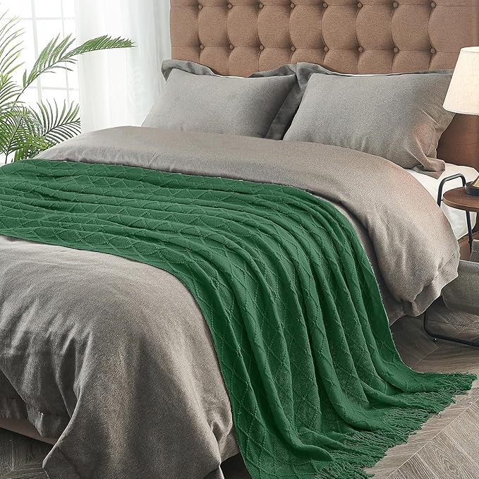inhand Knitted Throw Blanket for Couch and Bed, Soft Living Room Home Decor Knitted Blanket with Tassel, Outdoor Lightweight Breathable Summer Blanket, Farmhouse Warm Woven Decorative, 50"x60"-Ruum Studio Home