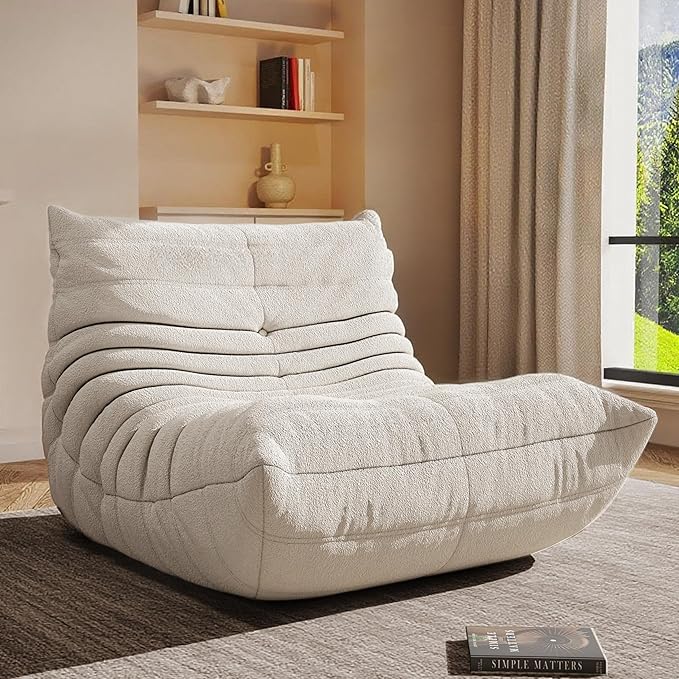 Bean Bag Chair, Oversized Bean Bag Chair for living Room, Fireside Chair for adults with Memory Foam Filled, Big Accent Sofa Lounge Floor Sofa for Gaming, Reading, Relax, No Assembly Required. (Beige)-Ruum Studio Home