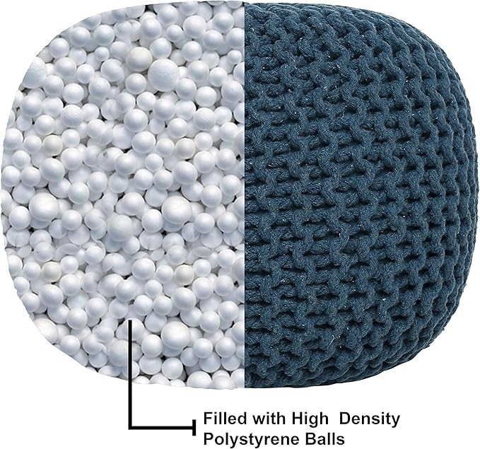 REDEARTH Round Pouf Bean Bag Ottoman - Foot Stool Hand Knitted - Home Decor Pouffe Stuffed - Cable Boho Poof Beanbag Footrest for Living Room - Nursery - Bedroom - Patio (19.5"x19.5"x14") - Teal-Ruum Studio Home