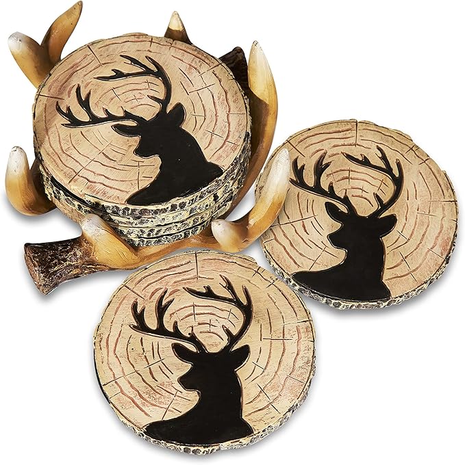 Deer Antlers Coaster Set of 6 – Handcrafted Deer Antler Decor and Man Cave Gifts for Men - 6 Full Size Deer Antlers Coasters for Man Cave Décor-Ruum Studio Home