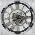 DORBOKER 24" Large Wall Clock with Moving Gears,Oversize Vintage Industrial Rustic Farmhouse Clocks for Living Room Decor Office Home,Solid Wood HD Tempered Glass Cover,Silver Grey-Ruum Studio Home