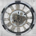 DORBOKER 27" Original Moving Gears Wall Clock, Large Industrial Wall Clock for Living Room Decor, Retro Metal Solid Wood Vintage Farmhouse Steampunk Rustic Clocks for Wall Decor,Silver Grey-Ruum Studio Home