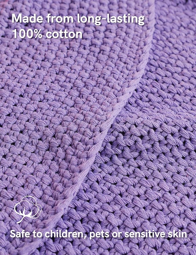 YnM Chunky Cotton Knit Throw Blanket, Cable Knit Throws for Bed Couch Sofa, Comfy & Relaxing, Decorative Piece for Farmhouse Modern Boho Rustic Scandinavian Chic Vibe, Lilac Purple 60x80 Inches-Ruum Studio Home