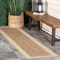 nuLOOM 2x8 Outdoor/Indoor Asha Area Rug, Light Brown, Casual Design With Striped Border, Stain Resistant, Highly Durable, For Patio, Balcony, Bedroom, Living Room, Dining Room, Bathroom-Ruum Studio Home