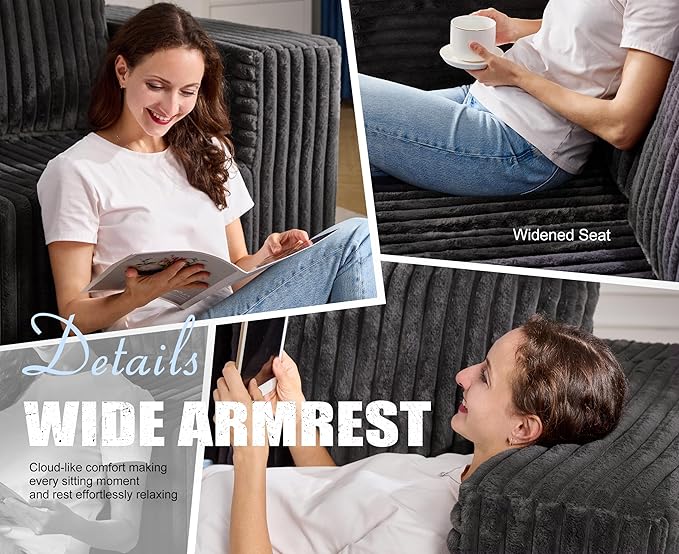 Modular Sectional Sofa 3-Seater Modular Couch with Deep Seat Memory Foam Cloud Chair with Pillows Oversized Sectional Sofa for Living Room Bedroom (Strip Grey, 3-Seater)-Ruum Studio Home