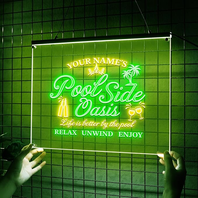 Personalized Pool Side Oasis Neon Sign, CustomLED Name Light for Backyard Patio Bar, Tropical Pool Decor, Relaxation Sign, Gift for Summer Lovers-Ruum Studio Home