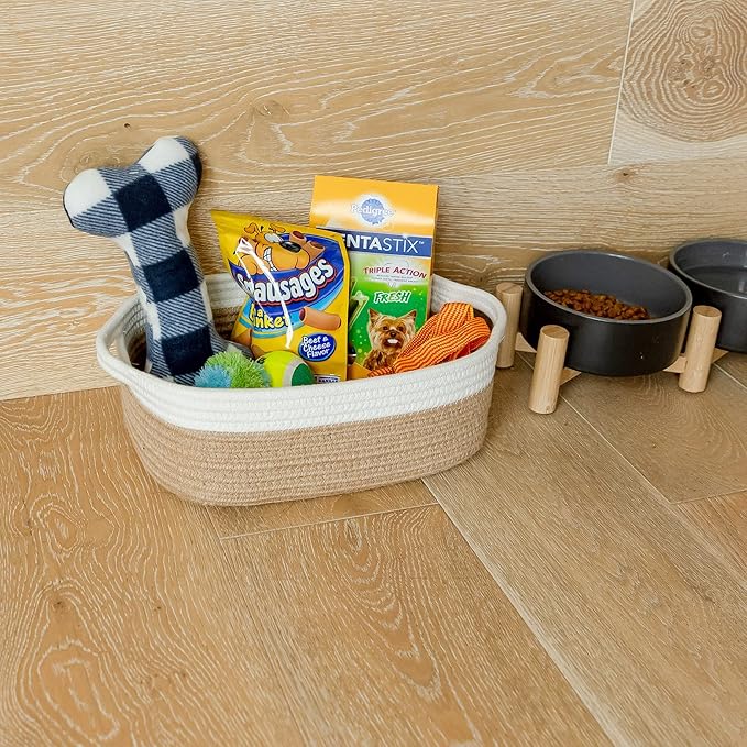 NaturalCozy 5-Piece Rectangle Storage Basket Set- Natural Cotton Rope Woven Baskets for Organizing! Small Basket for Montessori, Baby Nursery, Dog Toy Baskets, Cat Toy Box, Bathroom Organization Bin-Ruum Studio Home