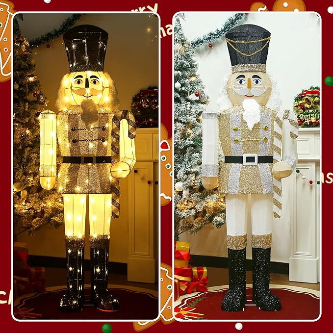 61Inch Nutcracker Christmas Decor Outdoor with LEDs 5 Feet Lighted Large Nutcracker Lighted Christmas Decorations Outdoor with Stakes & Zip Ties for Xmas Yard, Porch, Lawn-Ruum Studio Home