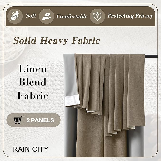 94 Inch Long Blackout Curtains 2 Panels Set Linen Brown,Linen Back Tab Pleated Look Drapes with Hooks,Light Blocking Modern Stylish Curtains for Bedroom Living Room,W50xL94 in Length,Linen-Ruum Studio Home