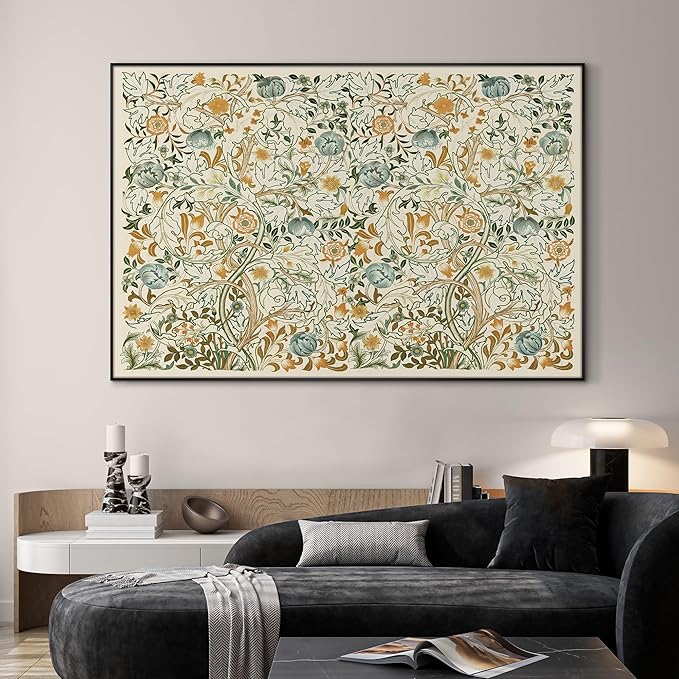 SIGNWIN 46"x72" Extra Large Framed Wall Art Vintage Botanical Floral with Golden and Teal Leaves, Elegant Nature Illustration for Home Living Room Bedroom Decor (Frame Assembly Required)-Ruum Studio Home