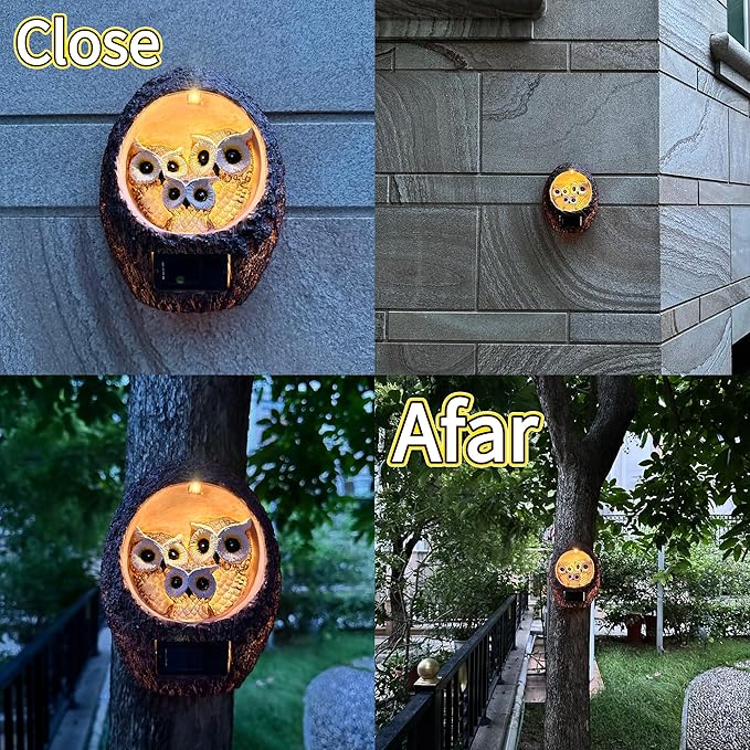 Garden Owl Family Tree Hugger Statue Solar Powered Outdoor Wall Mounted Figurine Light Resin Sculpture Home Decoration Housewarming Ornament Unique Gift-Ruum Studio Home
