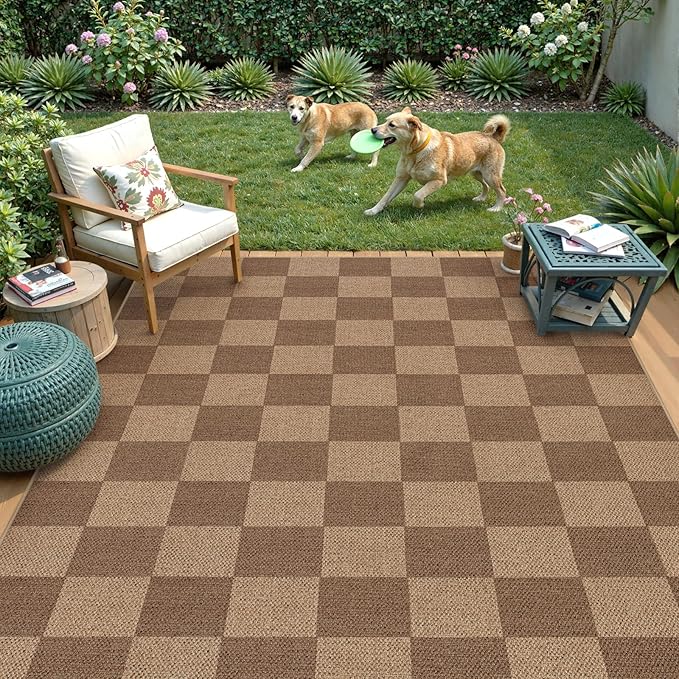 Lahome Checkered Easy Jute Living Room Rugs, 5x7 Large Dining Room Office Carpet Farmhouse Washable Area Rug, Checkerboard Neutral Non Slip Indoor Outdoor Carpet for Bedroom Entry Patio-Ruum Studio Home