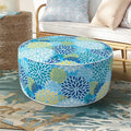 Inflatable Ottoman Stool D21 xH9 for Outdoor/Indoor Use, Water Repellent Patio Foot Rest Stool with Portable Handle,Round Pouf Ottoman Suitable for Garden,Deck and Camping - Dahlia Blue-Ruum Studio Home